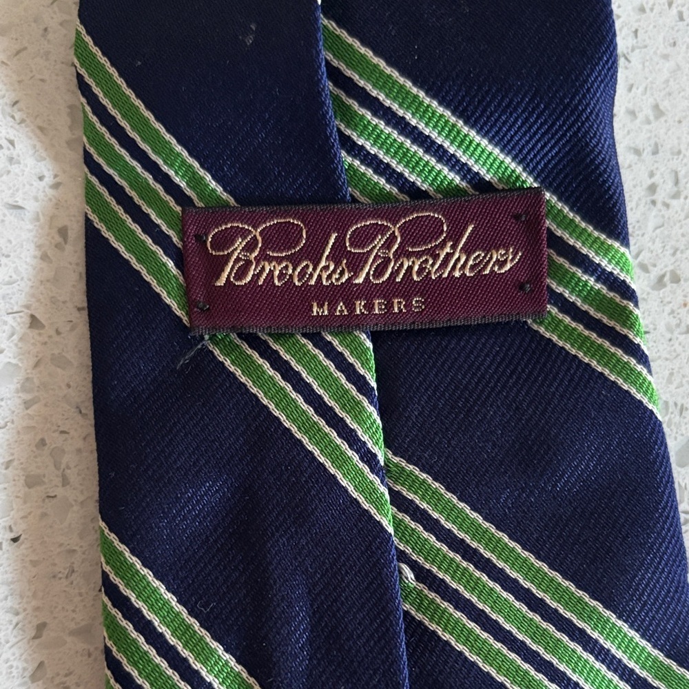 Brooks Brothers Navy and Green Striped Tie - Picture 2 of 2